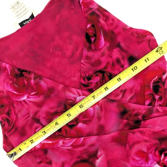 FUZZI Italy Bodycon Mesh Sleeveless Top Small Rose Print Faux Wrap Red Pink - Picture 11 of 16